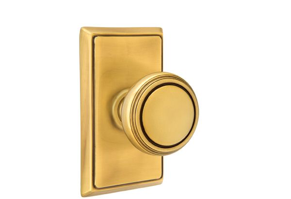 Emtek 8121NWUS7 Norwich Knob 2-3/8" Backset Passage with Rectangular Rose for 1-1/4" to 2" Door French Antique Brass Finish