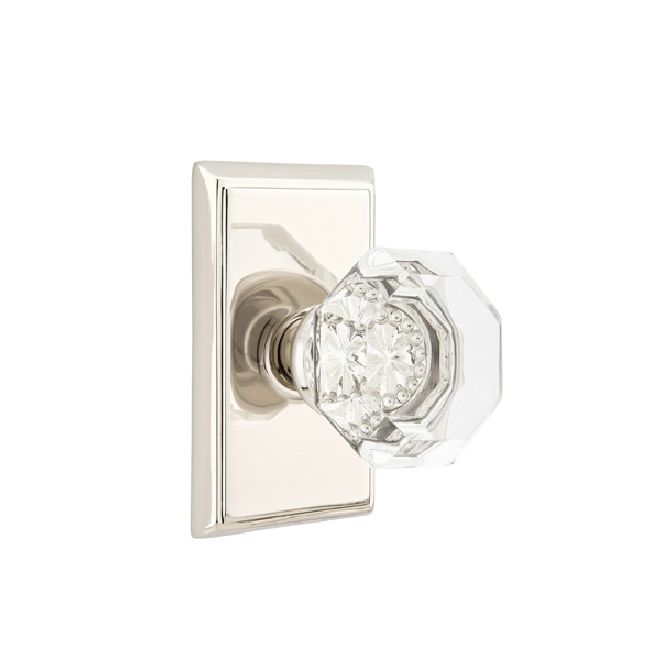 Emtek 8121OTUS14 Old Town Glass Knob 2-3/8" Backset Passage with Rectangular Rose for 1-1/4" to 2" Door Polished Nickel Lifetime Finish