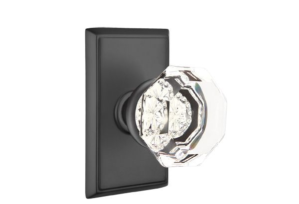 Emtek 8121OTUS19 Old Town Glass Knob 2-3/8" Backset Passage with Rectangular Rose for 1-1/4" to 2" Door Flat Black Finish