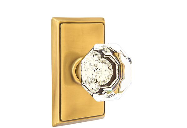 Emtek 8121OTUS7 Old Town Glass Knob 2-3/8" Backset Passage with Rectangular Rose for 1-1/4" to 2" Door French Antique Brass Finish