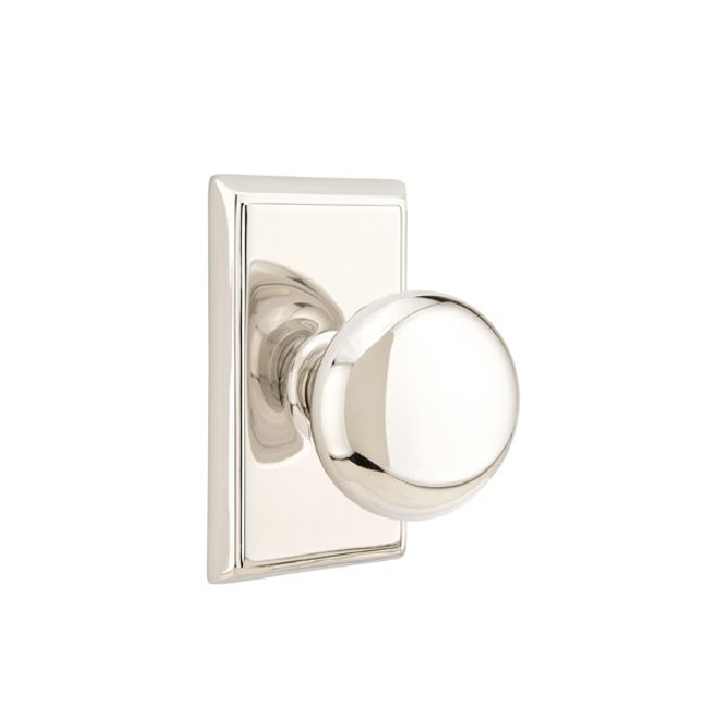 Emtek 8121PUS14 Providence Knob 2-3/8" Backset Passage with Rectangular Rose for 1-1/4" to 2" Door Polished Nickel Lifetime Finish