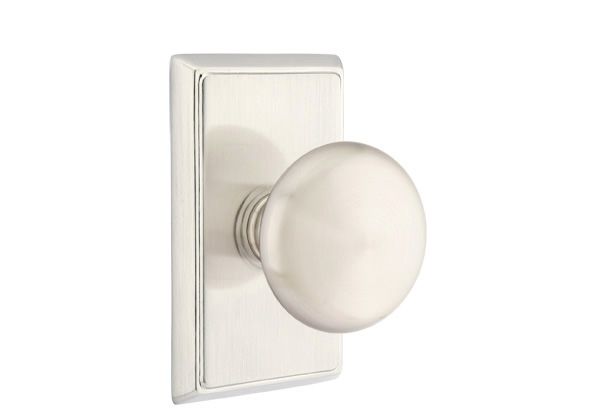 Emtek 8121PUS15 Providence Knob 2-3/8" Backset Passage with Rectangular Rose for 1-1/4" to 2" Door Satin Nickel Finish