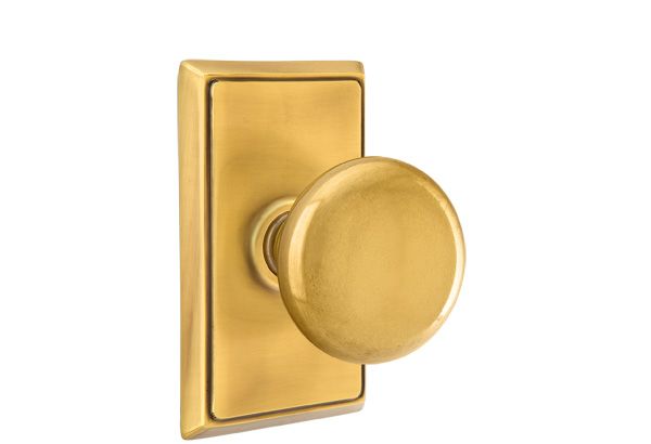 Emtek 8121PUS7 Providence Knob 2-3/8" Backset Passage with Rectangular Rose for 1-1/4" to 2" Door French Antique Brass Finish