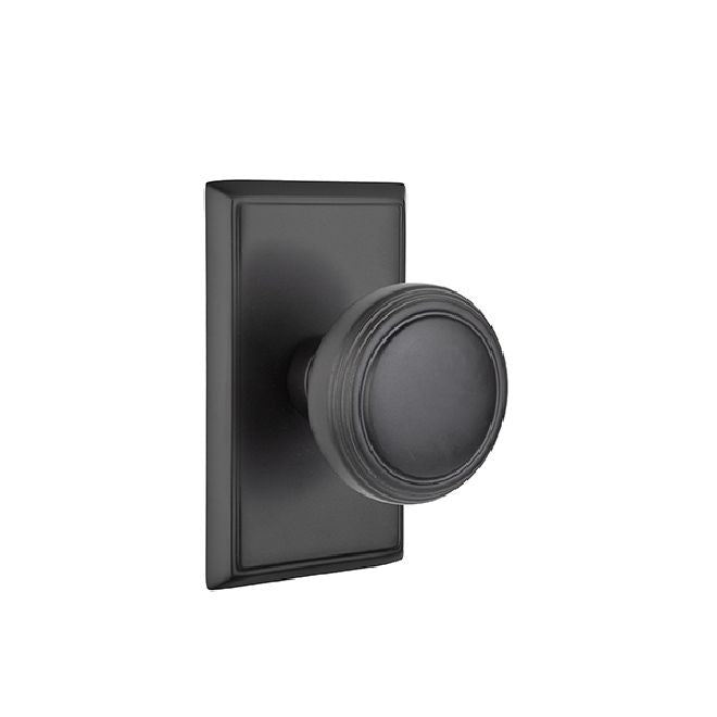 Emtek 8221NWUS19 Norwich Knob 2-3/8" Backset Privacy with Rectangular Rose for 1-1/4" to 2" Door Flat Black Finish