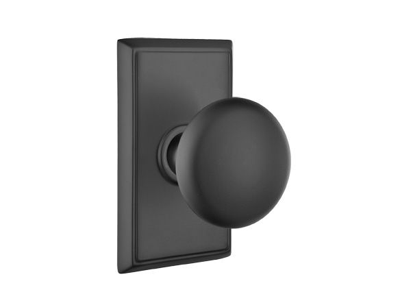 Emtek 8221PUS19 Providence Knob 2-3/8" Backset Privacy with Rectangular Rose for 1-1/4" to 2" Door Flat Black Finish