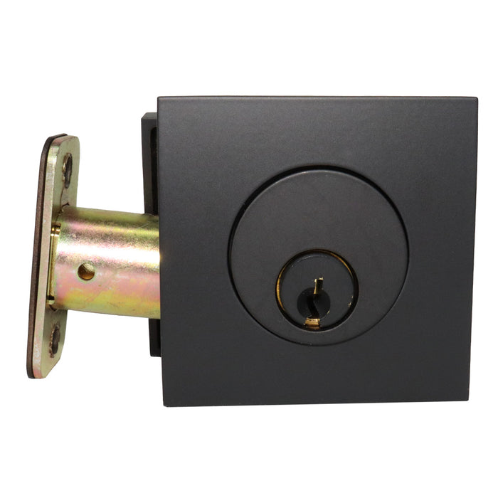 Emtek 8469US19.RLS Square Single Cylinder Deadbolt for 1-3/8" to 2-1/8" Door with Radius Latch Strike Flat Black Finish