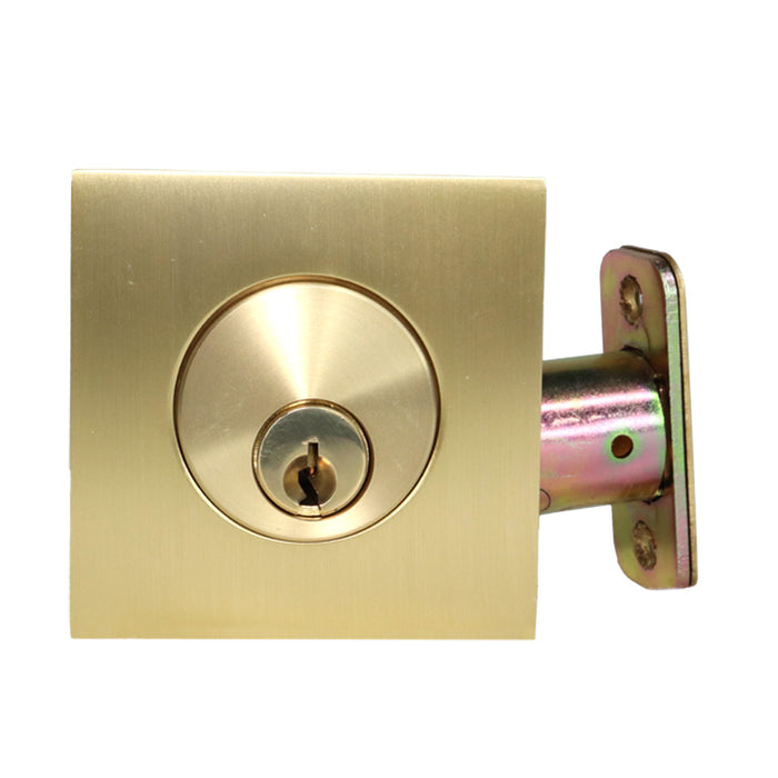 Emtek 8469US4.RLS Square Single Cylinder Deadbolt for 1-3/8" to 2-1/8" Door with Radius Latch Strike Satin Brass Finish