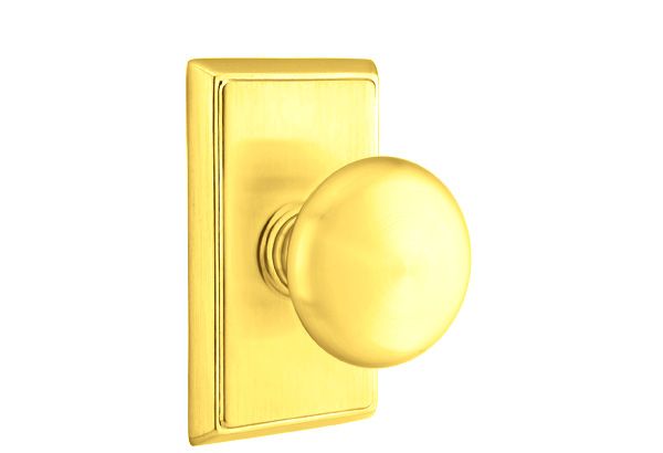 Emtek 8521PUS3 Providence Knob Dummy Pair with Rectangular Rose for 1-1/4" to 2" Door Polished Brass Lifetime Finish