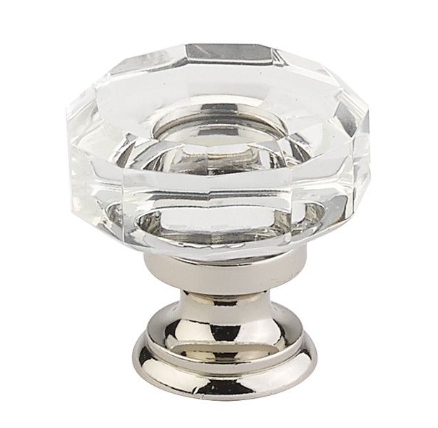 Emtek 86571US14 Lowell 1-3/8" Glass Cabinet Knob Polished Nickel Lifetime Finish