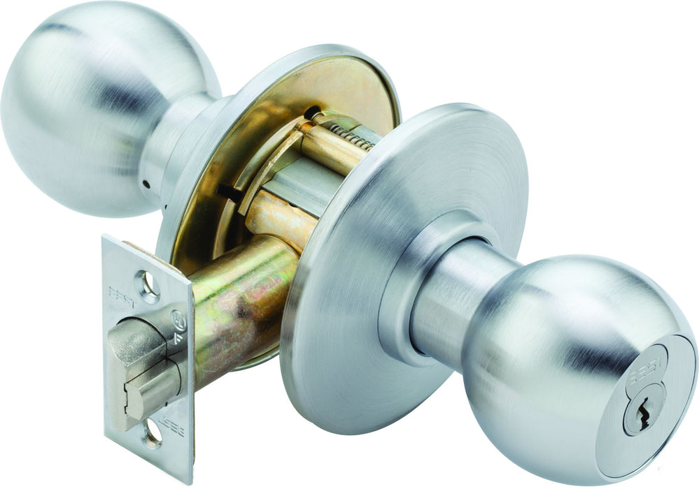 Best 8K37D4AS3626 8K Series 2-3/4" Backset 7 Pin Storeroom 4 Knob and A Rose ANSI Strike Less Core Satin Chrome Finish