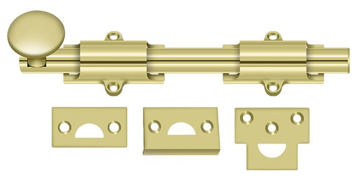 Deltana 8SB3 8" Surface Bolt; Heavy Duty; Bright Brass Finish