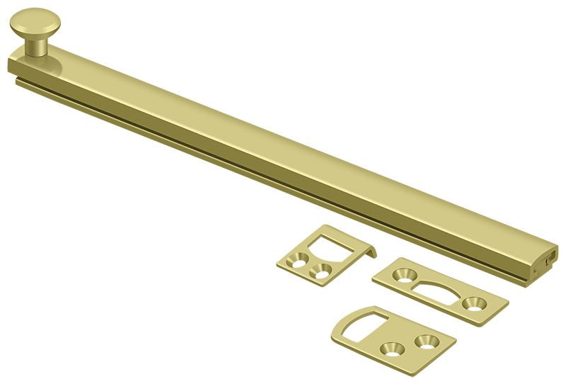 Deltana 8SBCS3 8" Surface Bolt; Concealed Screw; Heavy Duty; Bright Brass Finish