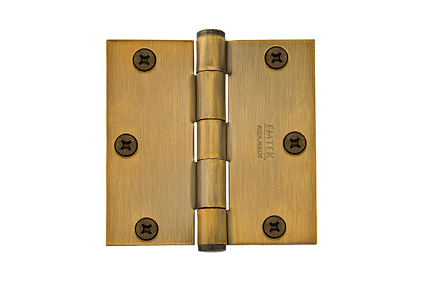 Emtek 91013US7 Pair of 3-1/2" x 3-1/2" Square Steel Residential Duty Hinges French Antique Brass Finish