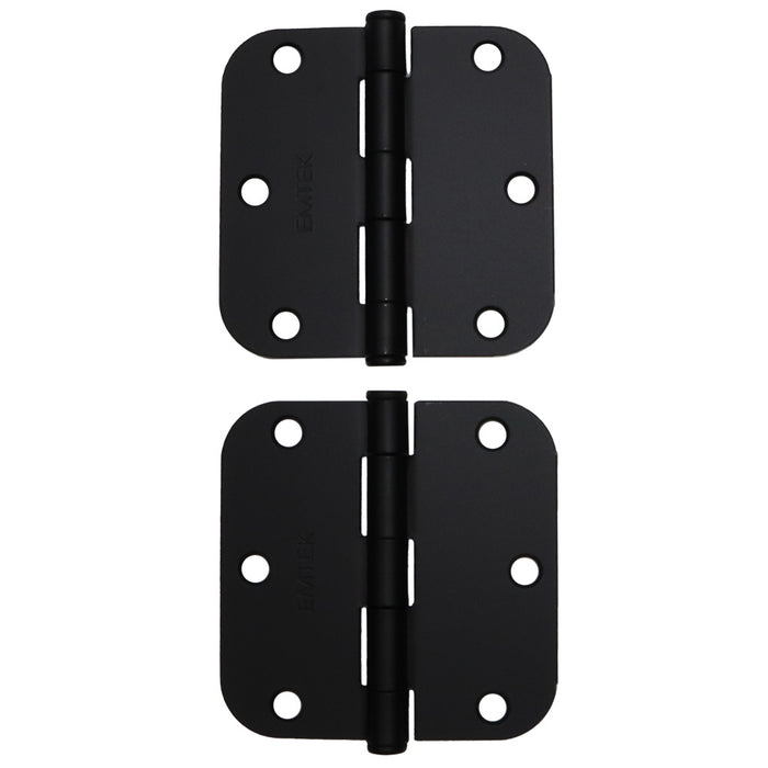 Emtek 91033US19 Pair of 3-1/2" x 3-1/2" 5/8" Radius Steel Residential Duty Hinges Flat Black Finish