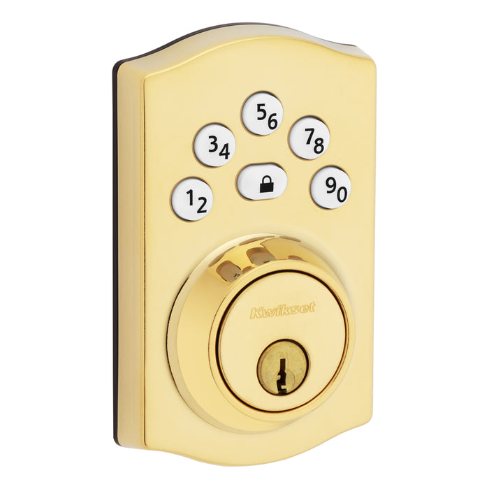 Kwikset 9240TRL-L03 Traditional Powerbolt Electronic SmartCode Deadbolt with RCAL Latch and RCS Strike Lifetime Brass Finish