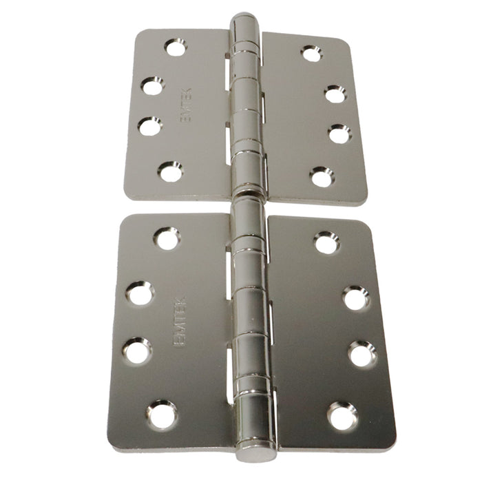 Emtek 94024US14 Pair of 4" x 4" 1/4" Radius Steel Heavy Duty Ball Bearing Hinges Polished Nickel Finish