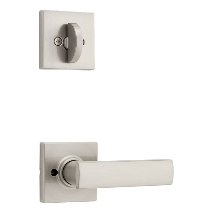 Kwikset 966BRNLSQT-15.UNIV Breton Lever with Square Rose Interior Single Cylinder Handleset Trim for Both 800 and 687 Series Handlesets Satin Nickel Finish