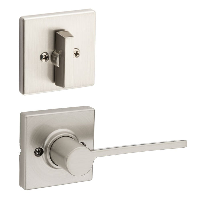 Kwikset 966LRLSQTLH-15.UNIV Left Hand Ladera Lever with Square Rose Interior Single Cylinder Handleset Trim Compatible with Both the 800 Series and 687 Series Handlesets Satin Nickel Finish