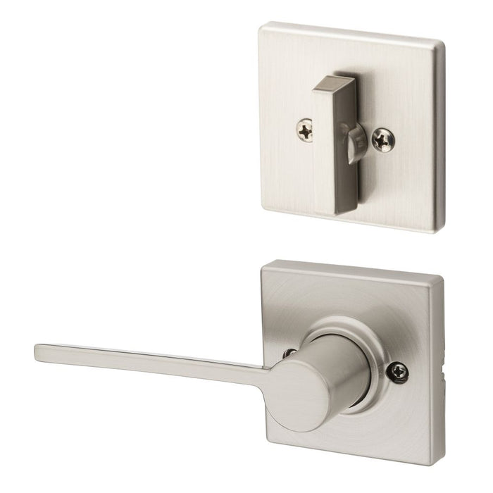 Kwikset 966LRLSQTRH-15.UNIV Right Hand Ladera Lever with Square Rose Interior Single Cylinder Handleset Trim with New Chassis Compatible with Both the 800 Series and 687 Series Handlesets Satin Nickel Finish