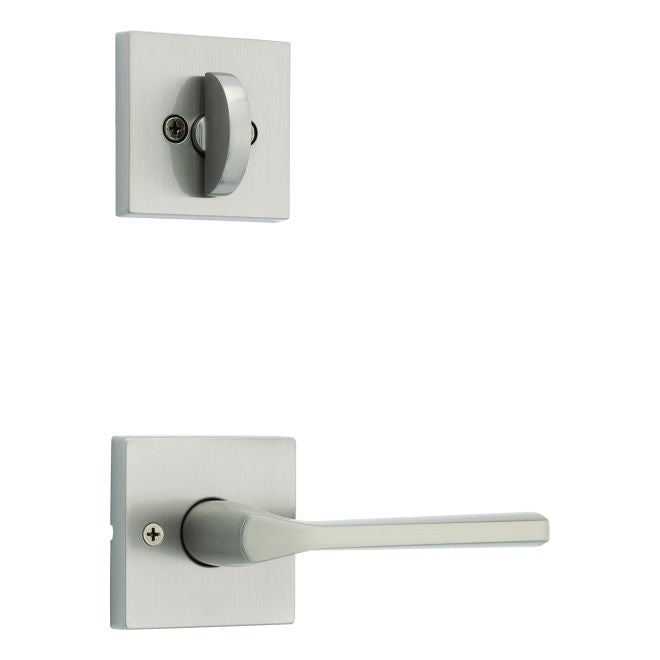 Kwikset 966LSLSQT-15V1 Lisbon Lever with Square Rose Interior Single Cylinder Handleset Trim New Chassis Satin Nickel Finish