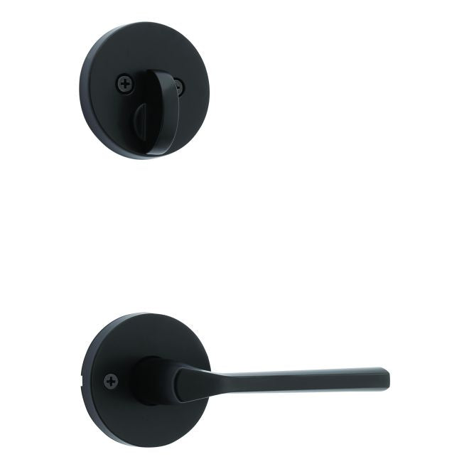 Kwikset 971LSLRDT-514V1 Single Cylinder Interior Lisbon Lever Trim with Round Rose New Chassis Matte Black Finish