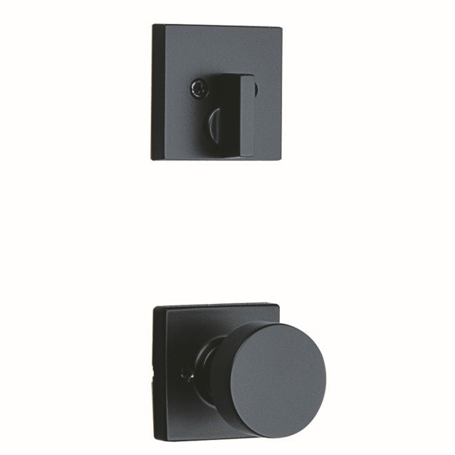 Kwikset 971PSKSQT-514 Single Cylinder Interior Pismo Knob Trim with Square Rose Matte Black Finish