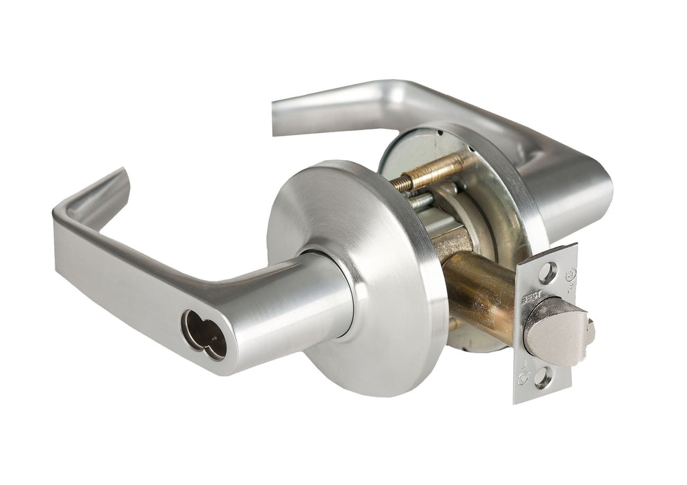 Best 9K37D15DS3626 9K Series 2-3/4" Backset 7 Pin Storeroom 15 Lever and D Rose with ANSI Strike Less Core Satin Chrome Finish