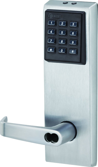 Best 9KZ37DV15KPSTK626 9KZ Keypad EZ Lock 2-3/4" Backset 7 Pin With Key 15 Lever and Keypad with Standard Strike Less Core Satin Chrome Finish