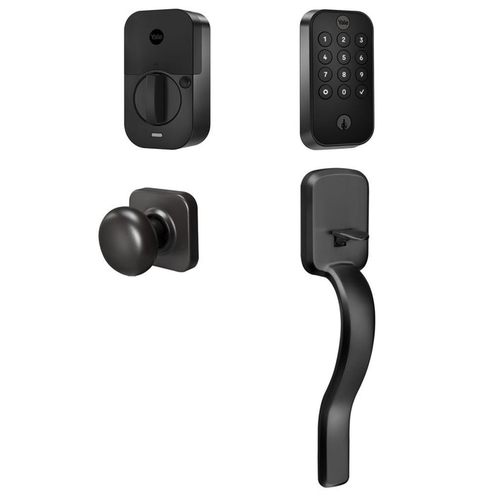 Yale Real Living BYRD410BLERXBSP Yale Assure Lock 2 Bundle with Keypad Bluetooth Deadbolt, Ridgefield Handleset Passage, and DoorSense BSP Black Suede Powder Coat Finish