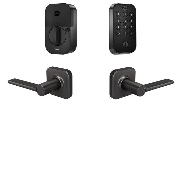 Yale Real Living BYRD410BLEVLBSP Yale Assure Lock 2 Bundle with Keypad Bluetooth Deadbolt, Valdosta Lever Passage, and DoorSense BSP Black Suede Powder Coat Finish