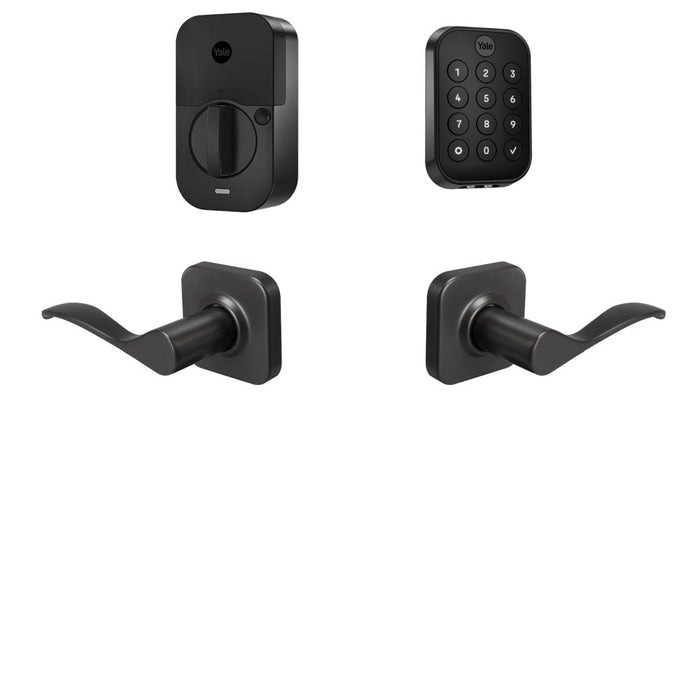 Yale Real Living BYRD430BLENWBSP Yale Assure Lock 2 Bundle with Key Free Keypad Bluetooth Deadbolt, Norwood Lever Passage, and DoorSense BSP Black Suede Powder Coat Finish