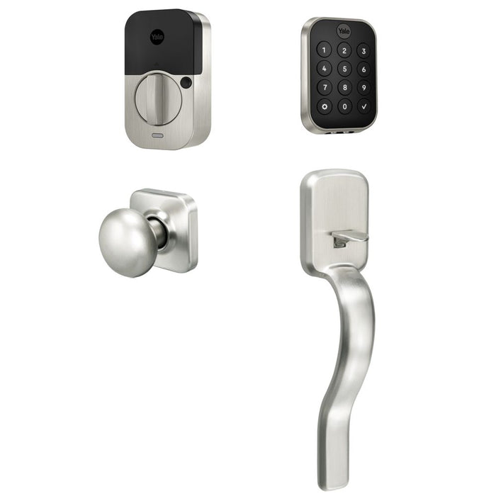 Yale Real Living BYRD430BLERX619 Yale Assure Lock 2 Bundle with Key Free Keypad Bluetooth Deadbolt, Ridgefield Handleset Passage, and DoorSense US15 (619) Satin Nickel Finish