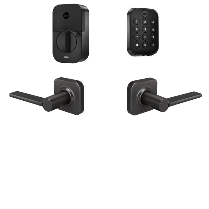 Yale Real Living BYRD430BLEVLBSP Yale Assure Lock 2 Bundle with Key Free Keypad Bluetooth Deadbolt, Valdosta Lever Passage, and DoorSense BSP Black Suede Powder Coat Finish