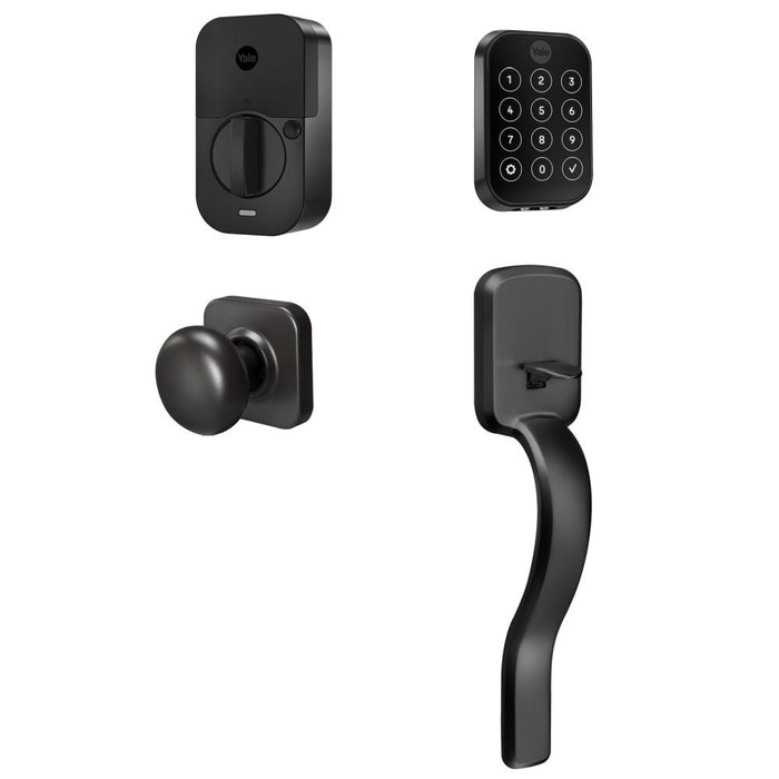 Yale Real Living BYRD450WF1RXBSP Yale Assure Lock 2 Bundle with Key Free Touchscreen Wi Fi Deadbolt, Ridgefield Handleset Passage, and DoorSense BSP Black Suede Powder Coat Finish