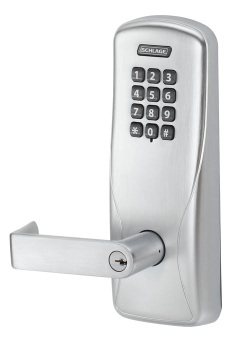 Schlage Electronic CO100MS70KPRHO626 Standalone Keypad Programmable Electronic Lock Mortise Classroom / Storeroom Keypad Rhodes Lever with C Keyway Satin Chrome Finish