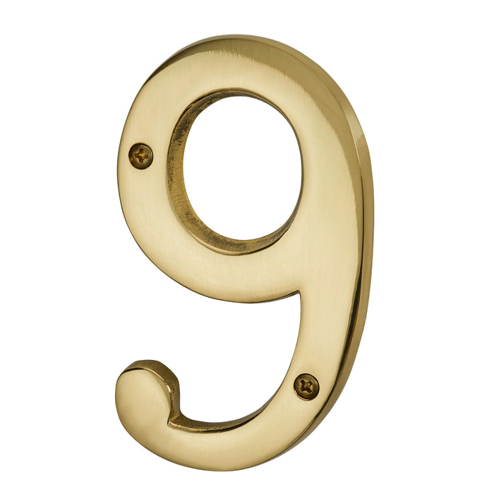 Pamex DD074S9PB 4" Heavy Duty House Number # 9 Bright Brass Finish