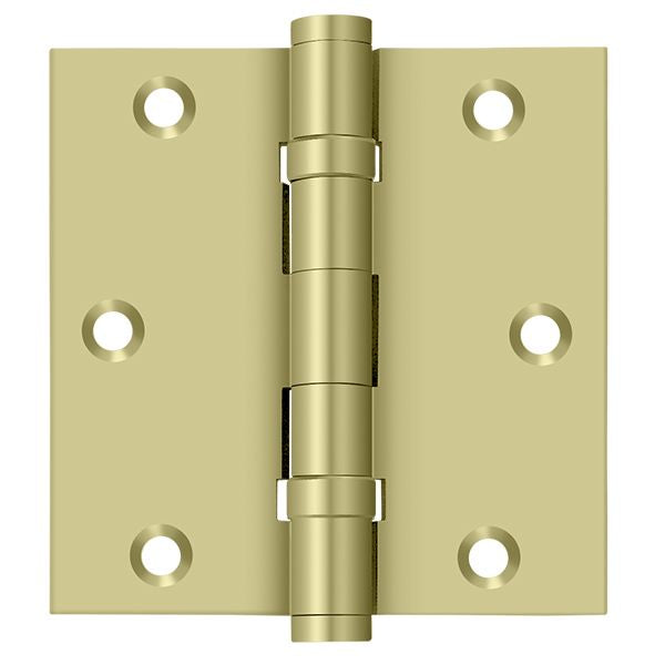 Deltana DSB35B3-UNL 3-1/2" x 3-1/2" Square Hinge; Ball Bearings; Unlacquered Bright Brass Finish