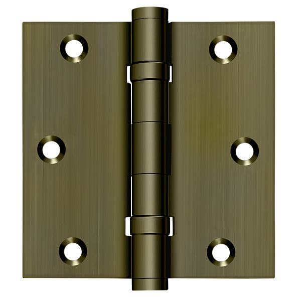 Deltana DSB35B5 3-1/2" x 3-1/2" Square Hinge; Ball Bearings; Antique Brass Finish