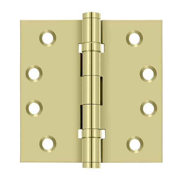 Deltana DSB4B3-UNL 4" x 4" Square Hinge; Ball Bearings; Unlacquered Bright Brass Finish