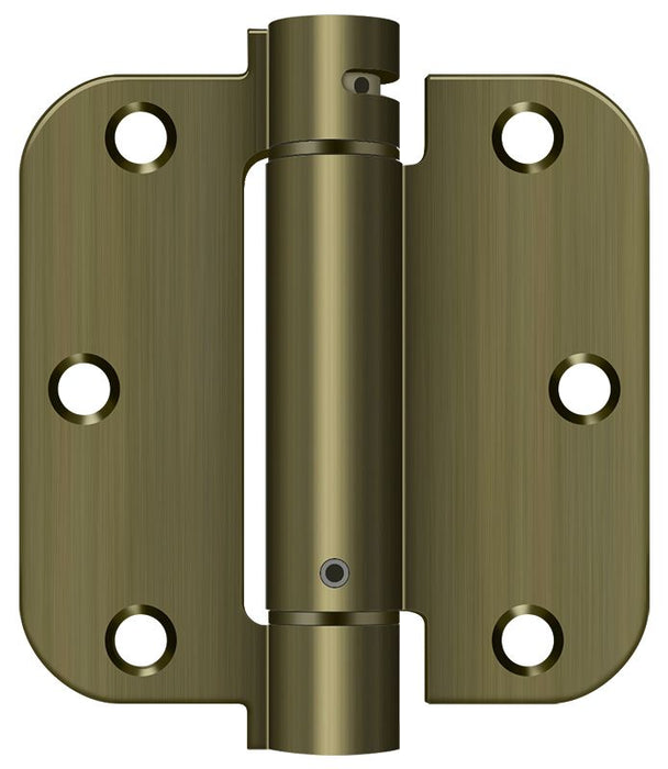 Deltana DSH35R55 3-1/2" x 3-1/2" x 5/8" Spring Hinge; Antique Brass Finish