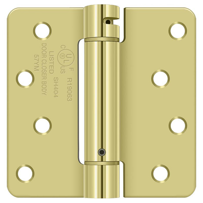 Deltana DSH4R43 4" x 4" x 1/4" Spring Hinge; Bright Brass Finish