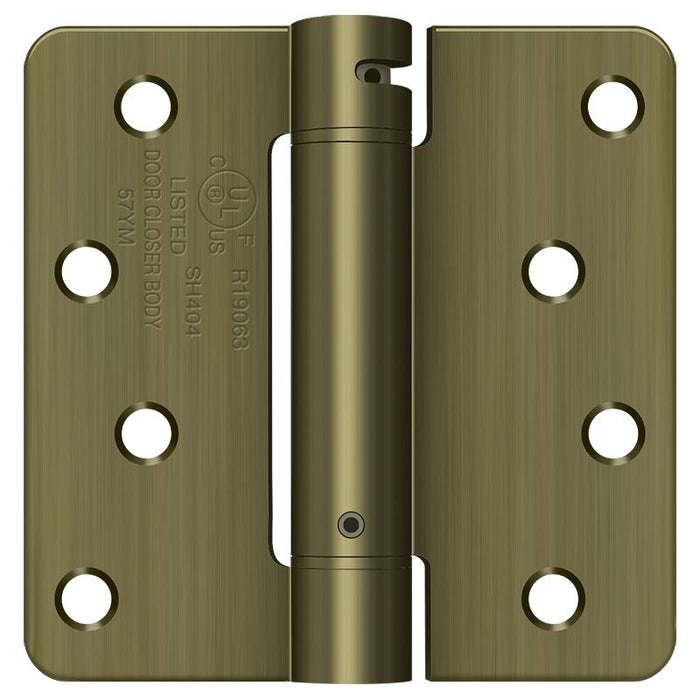 Deltana DSH4R45 4" x 4" x 1/4" Spring Hinge; Antique Brass Finish