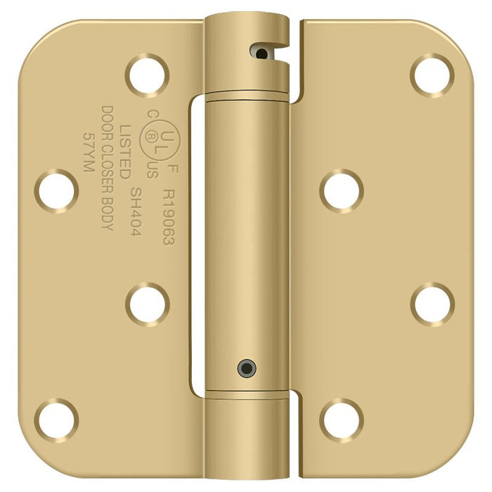 Deltana DSH4R54BM 4" x4" 5/8" Radius Spring Hinge Benchmark; Satin Brass Finish