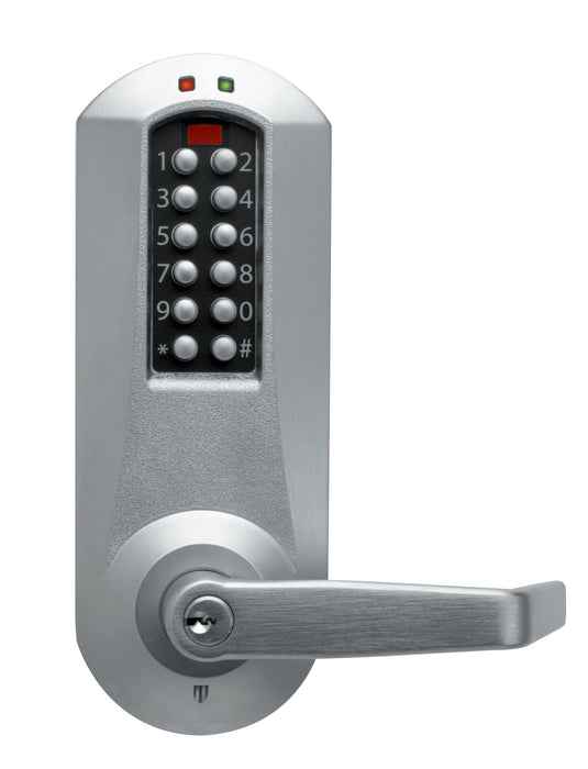 Kaba Simplex E5010XSWL626 Eplex Exit Trim Electronic Pushbutton Lock with Winston Lever and Kaba Cylinder Satin Chrome Finish