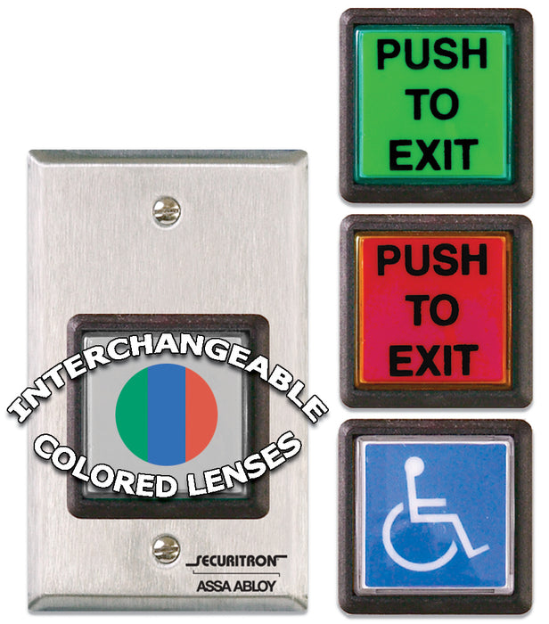 Securitron EEB2 Emergency Exit Button with 30 Second Timer SG; Green / Red / Handicap Satin Stainless Steel Finish