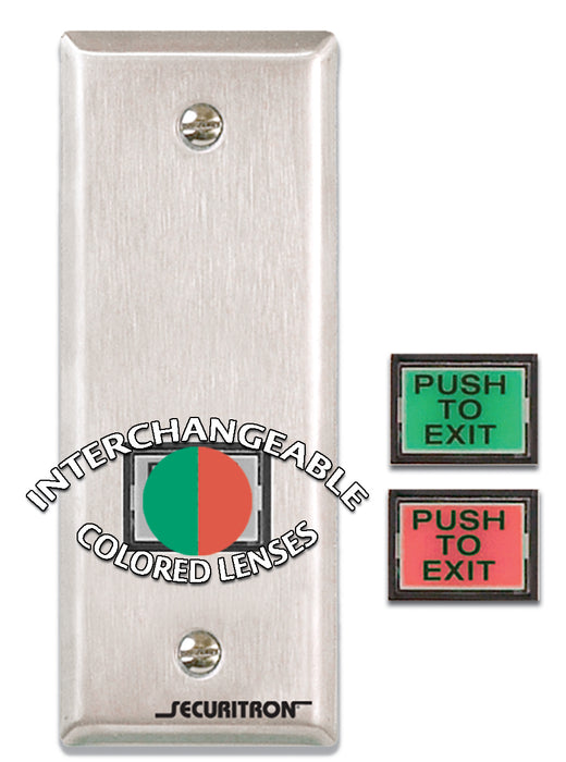 Securitron EEB3N Emergency Exit Button with 30 Second Timer Narrow Stile Green and Red Satin Stainless Steel Finish