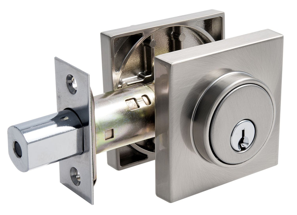 Pamex FDSP1 Square Low Profile Single Cylinder Deadbolt Grade 3 with KW1 Keyway Satin Nickel Finish