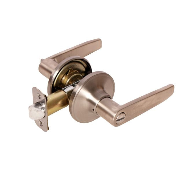 Pamex FLG601 Olympic Lever with Round Rose Privacy Lockset Grade 3 Satin Nickel Finish