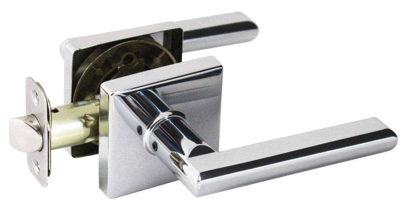 Pamex FLS203C Onyx Lever with Square Rose Passage Lockset Grade 3 Bright Chrome Finish