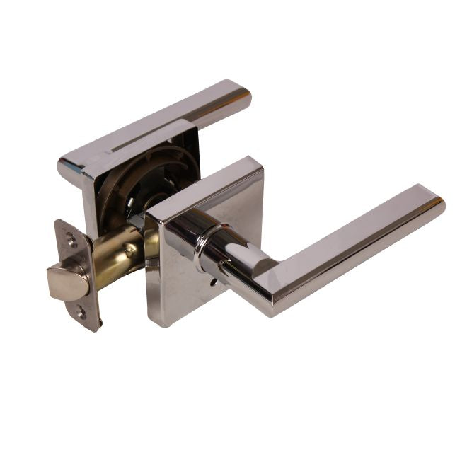 Pamex FLS208C Onyx Lever with Square Rose Privacy Lockset Grade 3 Bright Chrome Finish